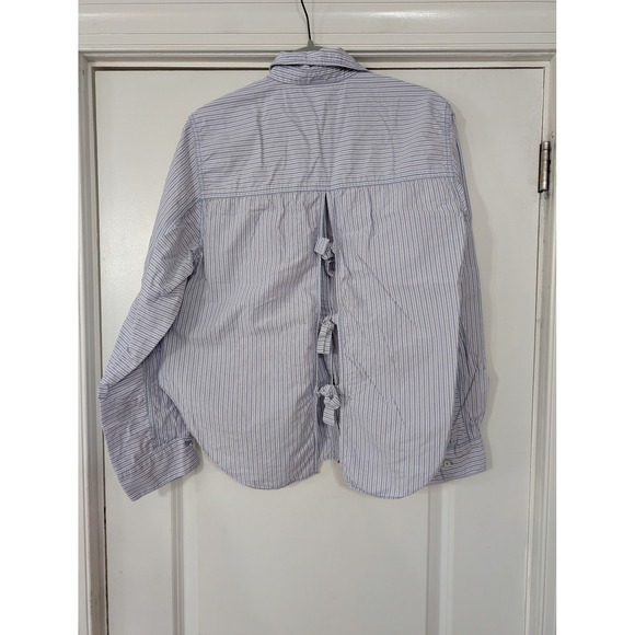 Free People Tie It In A Bow Oversized Cotton Shirt Blouse women's XS blue stripe - Picture 7 of 10